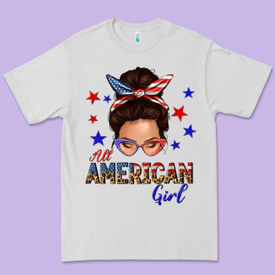 Premium Tee all american girl messy bun
