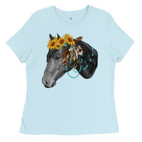 Baby Blue black and white western horse Ladies Tee - RanaPortraitStore