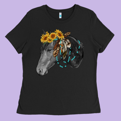 Ladies Tee black and white western horse