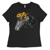 Black black and white western horse Ladies Tee - RanaPortraitStore