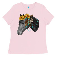 Bubblegum Pink black and white western horse Ladies Tee - RanaPortraitStore