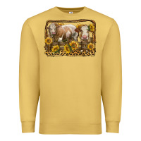 Antique Gold simmental bull and heifer with sunflowers Premium Sweatshirt - LillyAllenDesigns