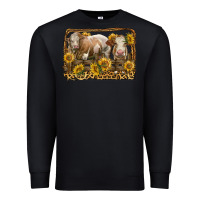 Black simmental bull and heifer with sunflowers Premium Sweatshirt - LillyAllenDesigns