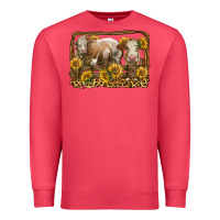 Cardinal simmental bull and heifer with sunflowers Premium Sweatshirt - LillyAllenDesigns