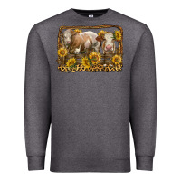 Charcoal Heather simmental bull and heifer with sunflowers Premium Sweatshirt - LillyAllenDesigns