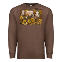 Chestnut simmental bull and heifer with sunflowers Premium Sweatshirt - LillyAllenDesigns