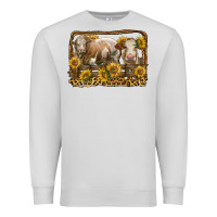 Dove Grey simmental bull and heifer with sunflowers Premium Sweatshirt - LillyAllenDesigns