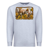 Heather Grey simmental bull and heifer with sunflowers Premium Sweatshirt - LillyAllenDesigns