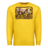 Lemon simmental bull and heifer with sunflowers Premium Sweatshirt - LillyAllenDesigns