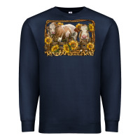 Navy simmental bull and heifer with sunflowers Premium Sweatshirt - LillyAllenDesigns