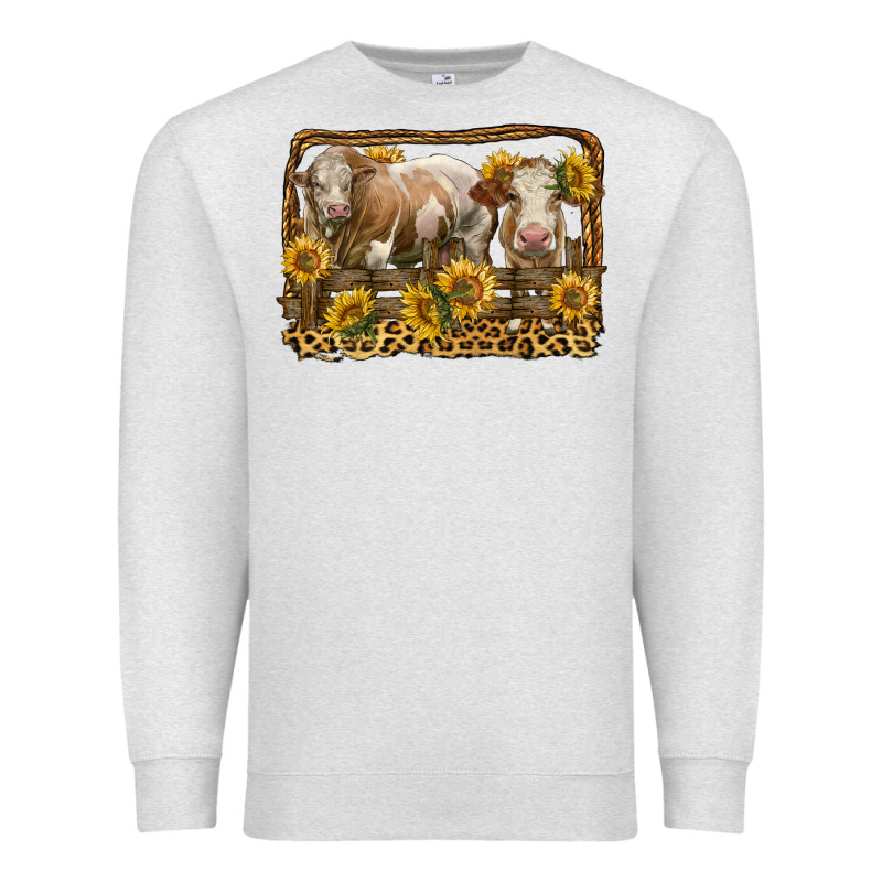 Simmental Bull And Heifer With Sunflowers Premium Sweatshirt by LillyAllenDesigns | Teevron