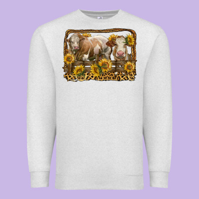 Simmental Bull And Heifer With Sunflowers Premium Sweatshirt Designed By Lillyallendesigns