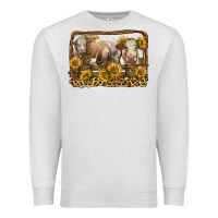 Oatmeal Heather simmental bull and heifer with sunflowers Premium Sweatshirt - LillyAllenDesigns