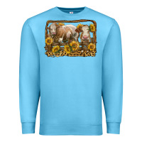 Ocean Blue simmental bull and heifer with sunflowers Premium Sweatshirt - LillyAllenDesigns