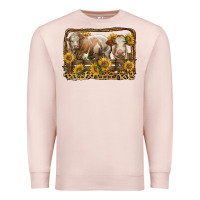 Pale Pink simmental bull and heifer with sunflowers Premium Sweatshirt - LillyAllenDesigns