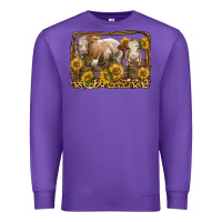 Purple simmental bull and heifer with sunflowers Premium Sweatshirt - LillyAllenDesigns