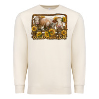 Sandshell simmental bull and heifer with sunflowers Premium Sweatshirt - LillyAllenDesigns