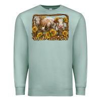 Seafoam simmental bull and heifer with sunflowers Premium Sweatshirt - LillyAllenDesigns