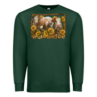 Sports Green simmental bull and heifer with sunflowers Premium Sweatshirt - LillyAllenDesigns