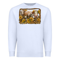 White simmental bull and heifer with sunflowers Premium Sweatshirt - LillyAllenDesigns