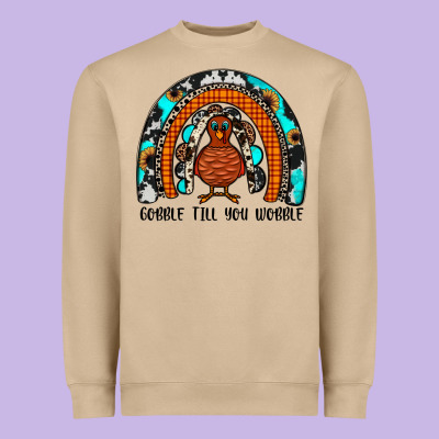 Gobble Till You Wobble Rainbow Heavyweight Sweatshirt Designed By Jahusdesignshop