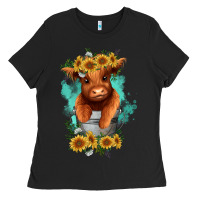 Black baby cow in a bucket Ladies Tee - RanaPortraitStore