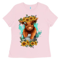 Bubblegum Pink baby cow in a bucket Ladies Tee - RanaPortraitStore