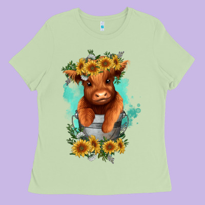 Ladies Tee baby cow in a bucket