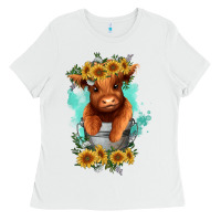 White baby cow in a bucket Ladies Tee - RanaPortraitStore