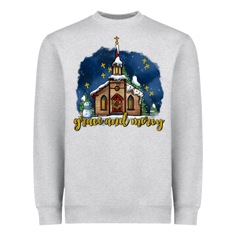 Christmas Church And Snow Grace And Mercy Heavyweight Sweatshirt by AdoDesignShop | Teevron