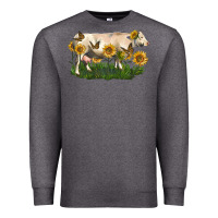 Charcoal Heather charolais cow with sunflower Premium Sweatshirt - LillyAllenDesigns