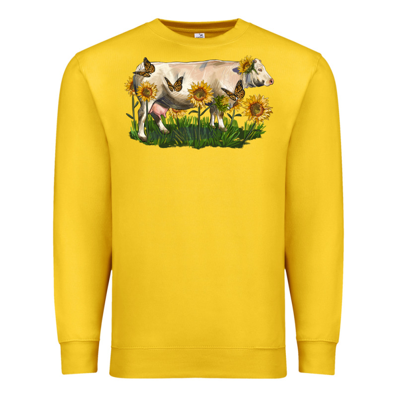 Charolais Cow With Sunflower Premium Sweatshirt by LillyAllenDesigns | Teevron