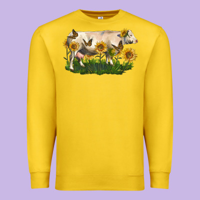 Charolais Cow With Sunflower Premium Sweatshirt Designed By Lillyallendesigns
