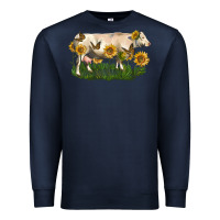 Navy charolais cow with sunflower Premium Sweatshirt - LillyAllenDesigns