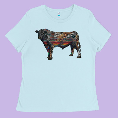 Ladies Tee black angus bull with western patterns