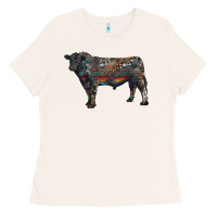 Bone black angus bull with western patterns Ladies Tee - RanaPortraitStore