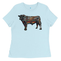 Baby Blue black angus bull with western patterns Ladies Tee - RanaPortraitStore
