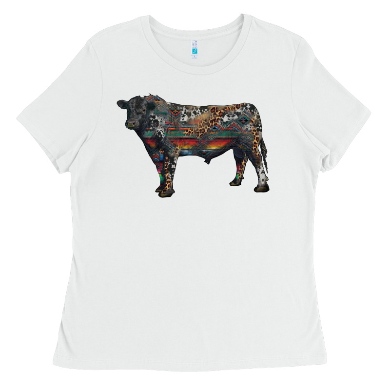 Black Angus Bull With Western Patterns Ladies Tee by RanaPortraitStore | Teevron
