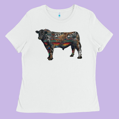 Ladies Tee black angus bull with western patterns