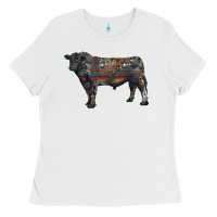 White black angus bull with western patterns Ladies Tee - RanaPortraitStore
