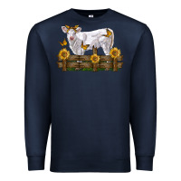 Navy charolais calf with sunflowers Premium Sweatshirt - LillyAllenDesigns