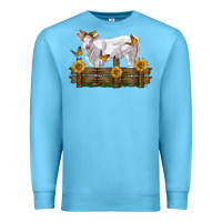 Ocean Blue charolais calf with sunflowers Premium Sweatshirt - LillyAllenDesigns