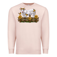 Pale Pink charolais calf with sunflowers Premium Sweatshirt - LillyAllenDesigns