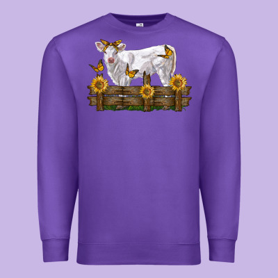 Charolais Calf With Sunflowers Premium Sweatshirt Designed By Lillyallendesigns