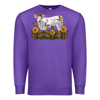 Purple charolais calf with sunflowers Premium Sweatshirt - LillyAllenDesigns