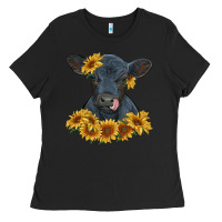 Black black angus calf with sunflowers Ladies Tee - RanaPortraitStore