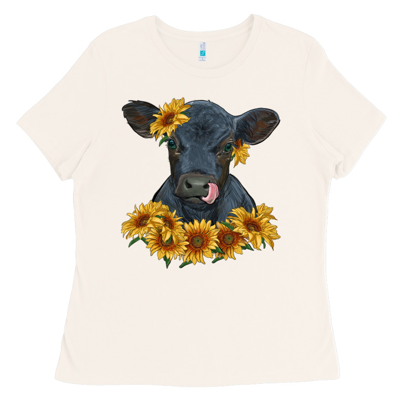 Black Angus Calf With Sunflowers Ladies Tee by RanaPortraitStore | Teevron