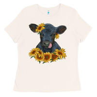 Bone black angus calf with sunflowers Ladies Tee - RanaPortraitStore