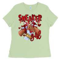 Red Sneaker Girl Afro Woman Ladies Tee | Teevron