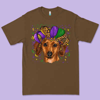 Premium Tee mardi gras hat dachshund